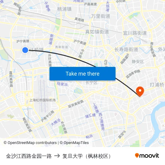 金沙江西路金园一路 to 复旦大学（枫林校区） map