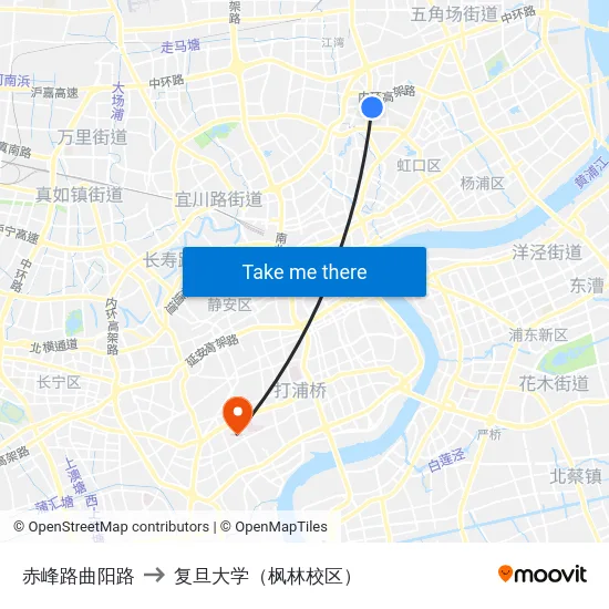 赤峰路曲阳路 to 复旦大学（枫林校区） map