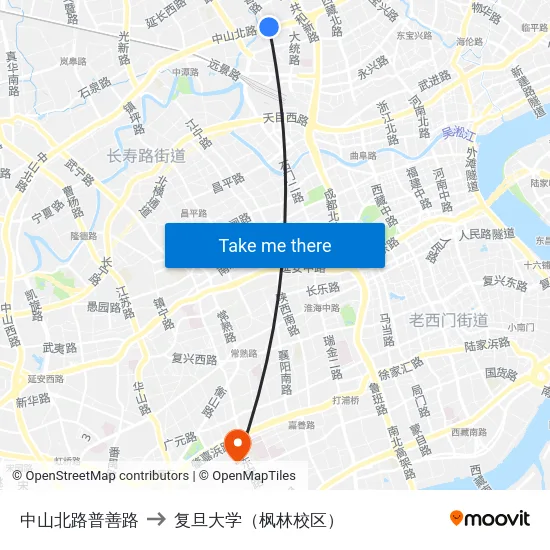 中山北路普善路 to 复旦大学（枫林校区） map
