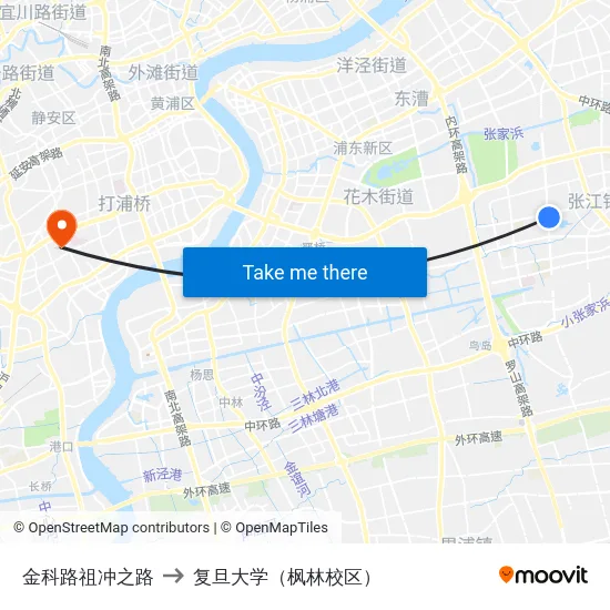 金科路祖冲之路 to 复旦大学（枫林校区） map