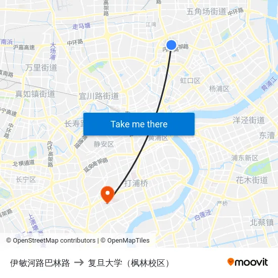 伊敏河路巴林路 to 复旦大学（枫林校区） map