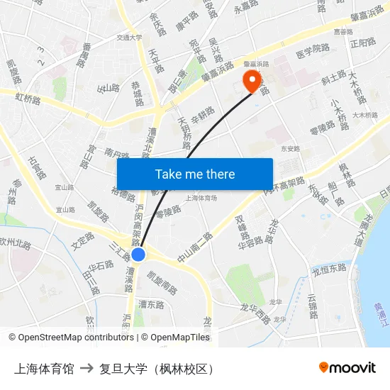 上海体育馆 to 复旦大学（枫林校区） map
