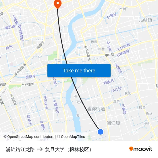 浦锦路江龙路 to 复旦大学（枫林校区） map