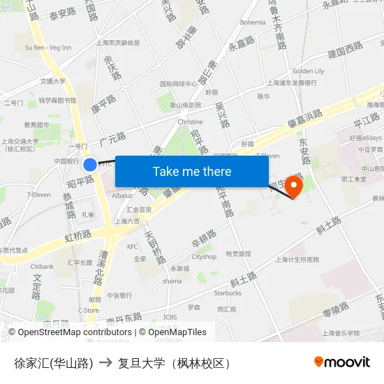 徐家汇(华山路) to 复旦大学（枫林校区） map