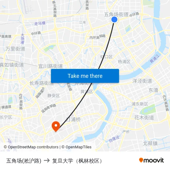 五角场(淞沪路) to 复旦大学（枫林校区） map