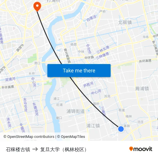 召稼楼古镇 to 复旦大学（枫林校区） map