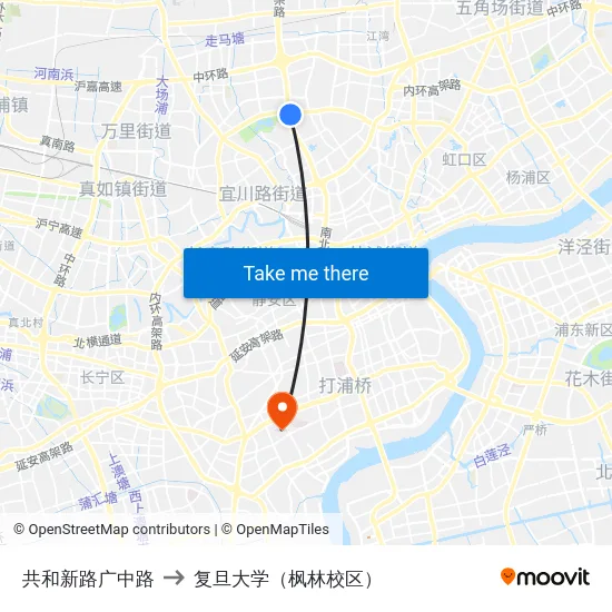 共和新路广中路 to 复旦大学（枫林校区） map