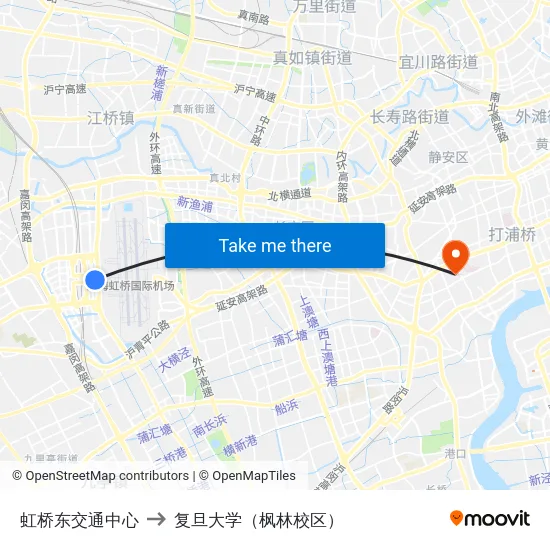 虹桥东交通中心 to 复旦大学（枫林校区） map