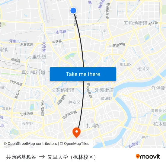 共康路地铁站 to 复旦大学（枫林校区） map