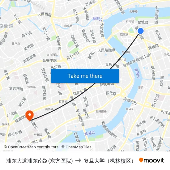 浦东大道浦东南路(东方医院) to 复旦大学（枫林校区） map