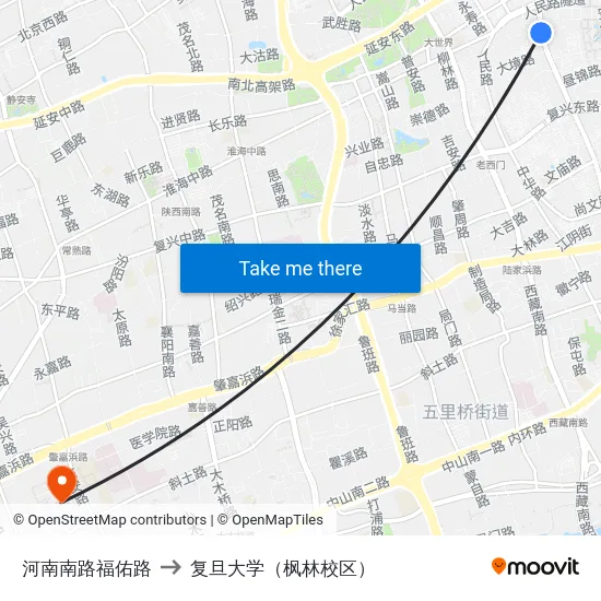 河南南路福佑路 to 复旦大学（枫林校区） map