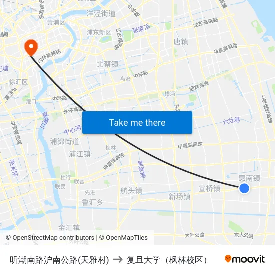 听潮南路沪南公路(天雅村) to 复旦大学（枫林校区） map