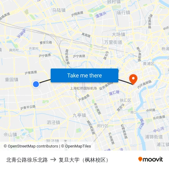 北青公路徐乐北路 to 复旦大学（枫林校区） map