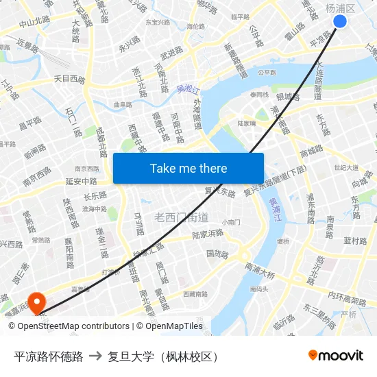 平凉路怀德路 to 复旦大学（枫林校区） map