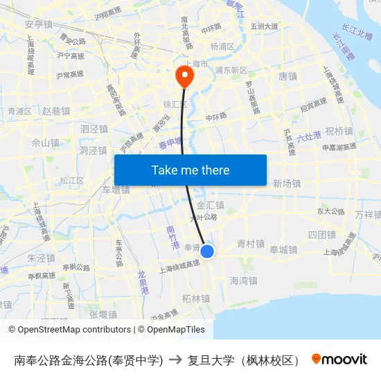 南奉公路金海公路(奉贤中学) to 复旦大学（枫林校区） map