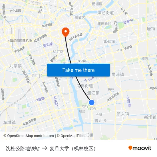 沈杜公路地铁站 to 复旦大学（枫林校区） map