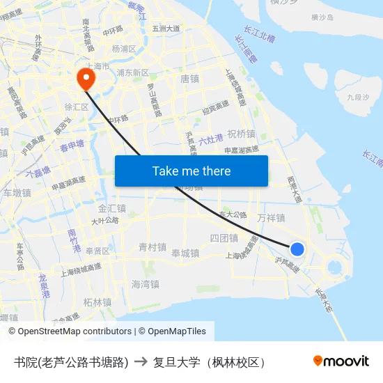 书院(老芦公路书塘路) to 复旦大学（枫林校区） map
