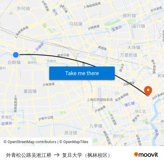 外青松公路吴淞江桥 to 复旦大学（枫林校区） map