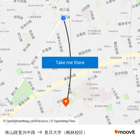 衡山路复兴中路 to 复旦大学（枫林校区） map