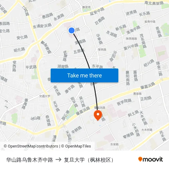 华山路乌鲁木齐中路 to 复旦大学（枫林校区） map