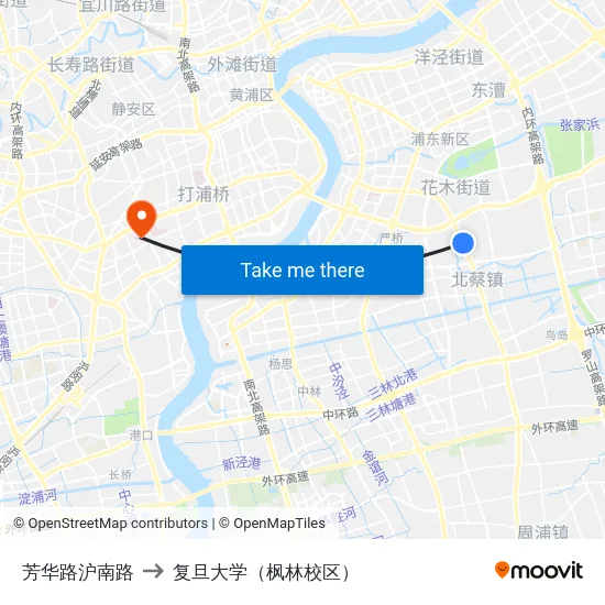 芳华路沪南路 to 复旦大学（枫林校区） map