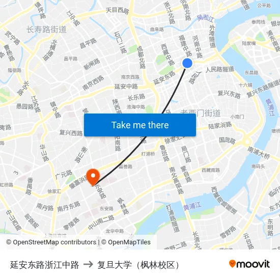 延安东路浙江中路 to 复旦大学（枫林校区） map