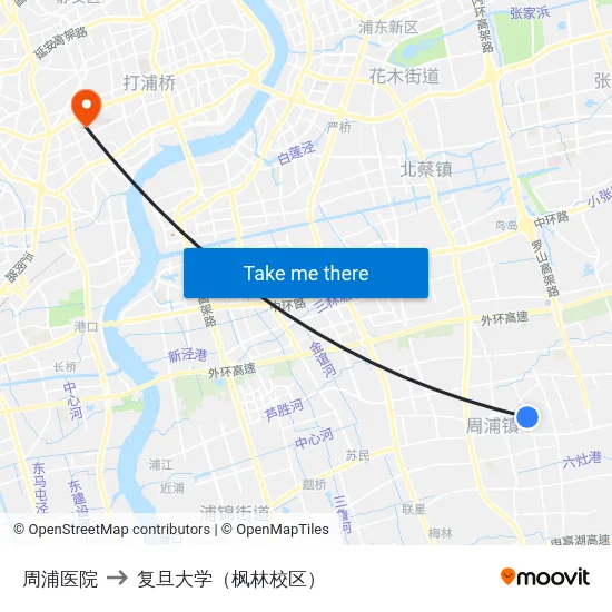 周浦医院 to 复旦大学（枫林校区） map