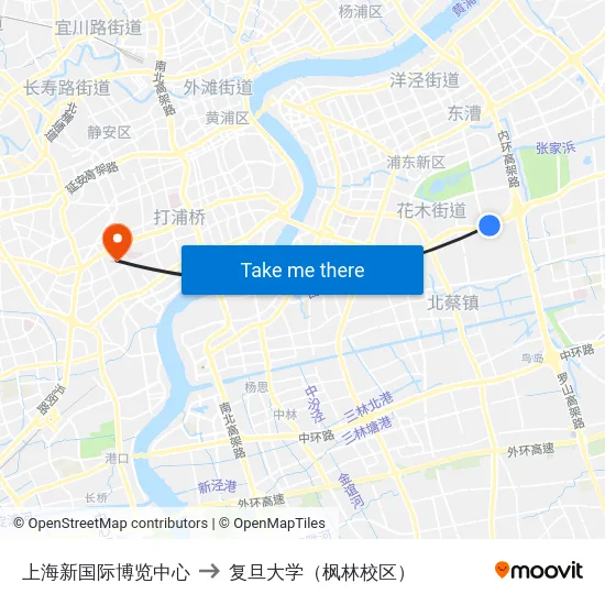 上海新国际博览中心 to 复旦大学（枫林校区） map