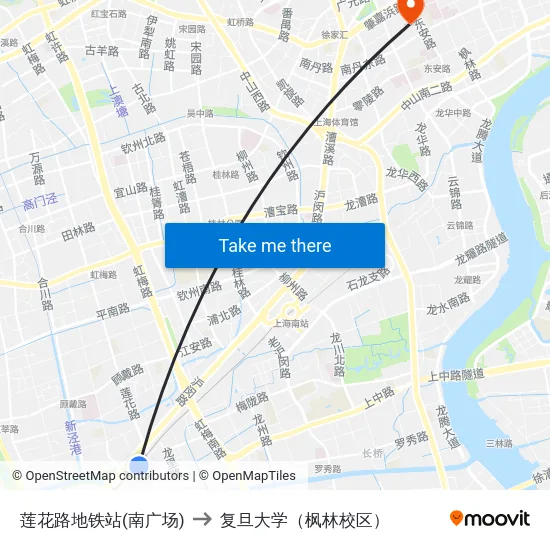莲花路地铁站(南广场) to 复旦大学（枫林校区） map