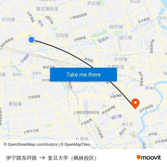 伊宁路东环路 to 复旦大学（枫林校区） map