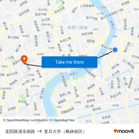 龙阳路浦东南路 to 复旦大学（枫林校区） map