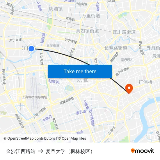 金沙江西路站 to 复旦大学（枫林校区） map