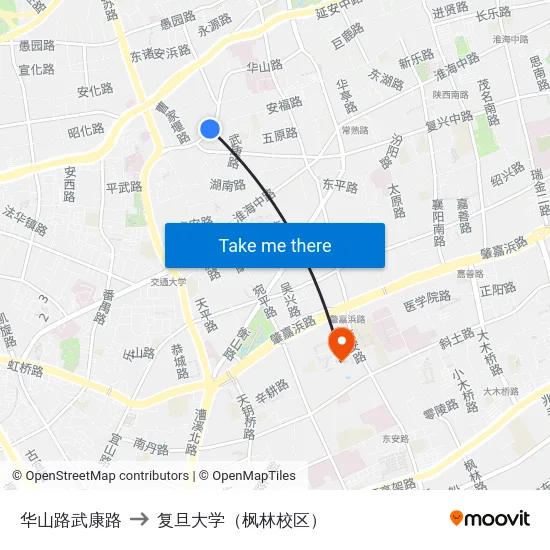 华山路武康路 to 复旦大学（枫林校区） map