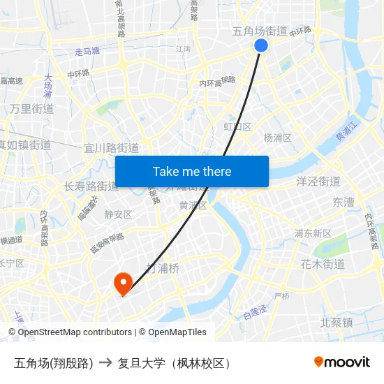 五角场(翔殷路) to 复旦大学（枫林校区） map