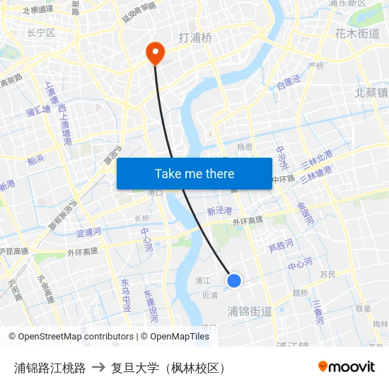 浦锦路江桃路 to 复旦大学（枫林校区） map