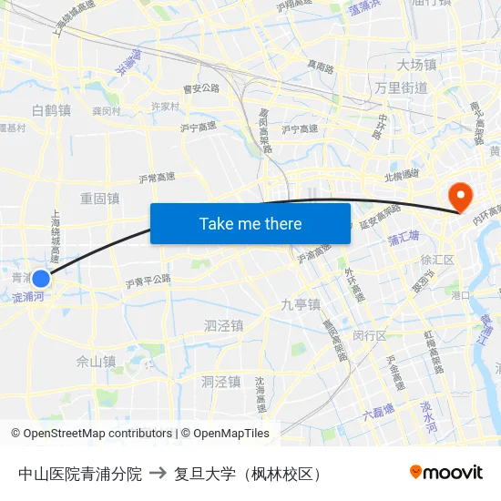 中山医院青浦分院 to 复旦大学（枫林校区） map