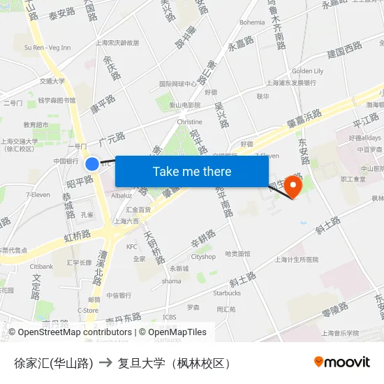 徐家汇(华山路) to 复旦大学（枫林校区） map