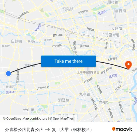 外青松公路北青公路 to 复旦大学（枫林校区） map