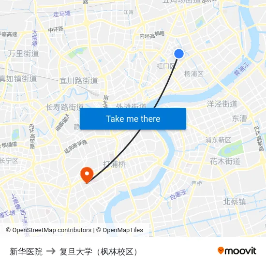 新华医院 to 复旦大学（枫林校区） map
