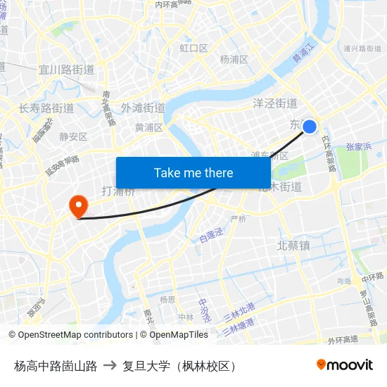 杨高中路崮山路 to 复旦大学（枫林校区） map
