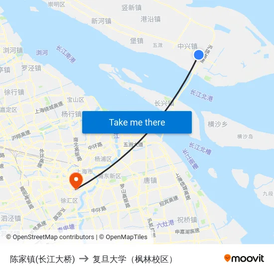 陈家镇(长江大桥) to 复旦大学（枫林校区） map