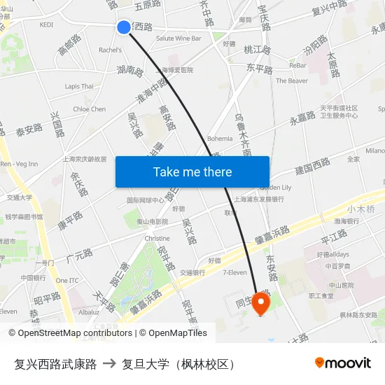 复兴西路武康路 to 复旦大学（枫林校区） map