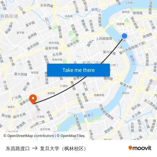东昌路渡口 to 复旦大学（枫林校区） map