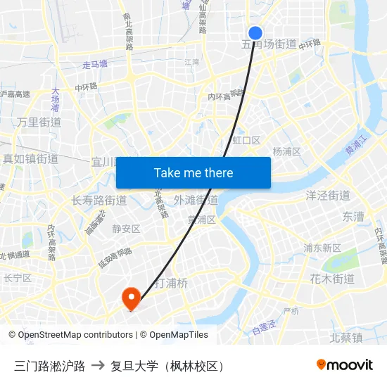 三门路淞沪路 to 复旦大学（枫林校区） map