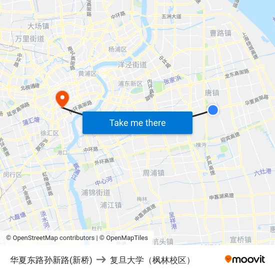 华夏东路孙新路(新桥) to 复旦大学（枫林校区） map