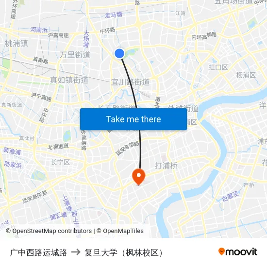 广中西路运城路 to 复旦大学（枫林校区） map
