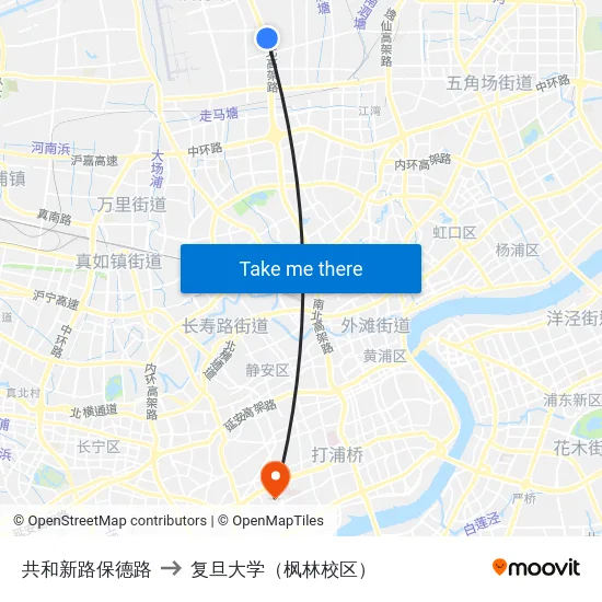 共和新路保德路 to 复旦大学（枫林校区） map