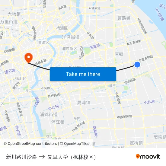 新川路川沙路 to 复旦大学（枫林校区） map