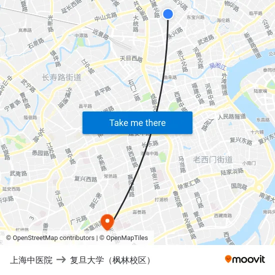 上海中医院 to 复旦大学（枫林校区） map