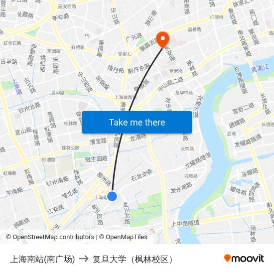 上海南站(南广场) to 复旦大学（枫林校区） map